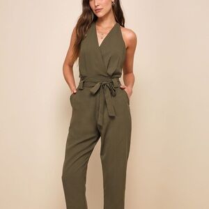 Lulu's Sage Green Halter Jumpsuit